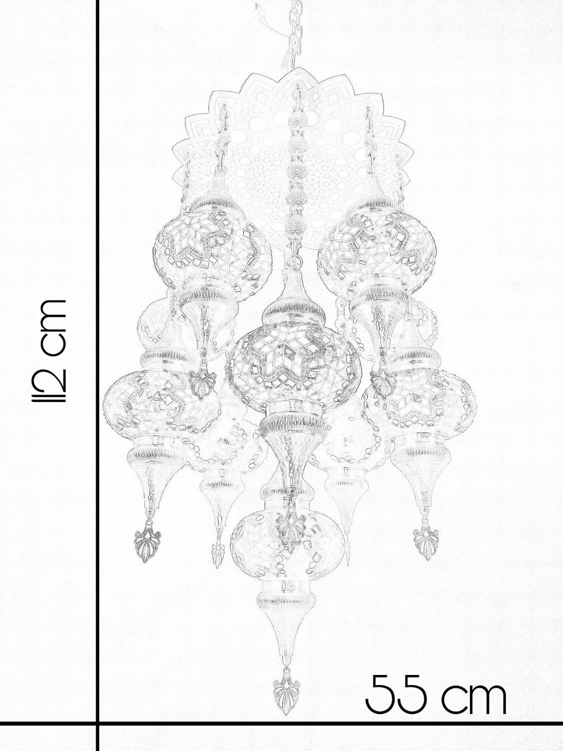 Turkish Mosaic Chandelier – 11 Globe Green Glass Boho Ceiling Lamp
