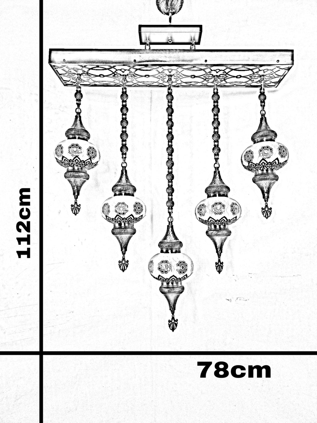 Turkish Mosaic Ceiling Light – 5 Globe Handmade Boho Hanging Lamp