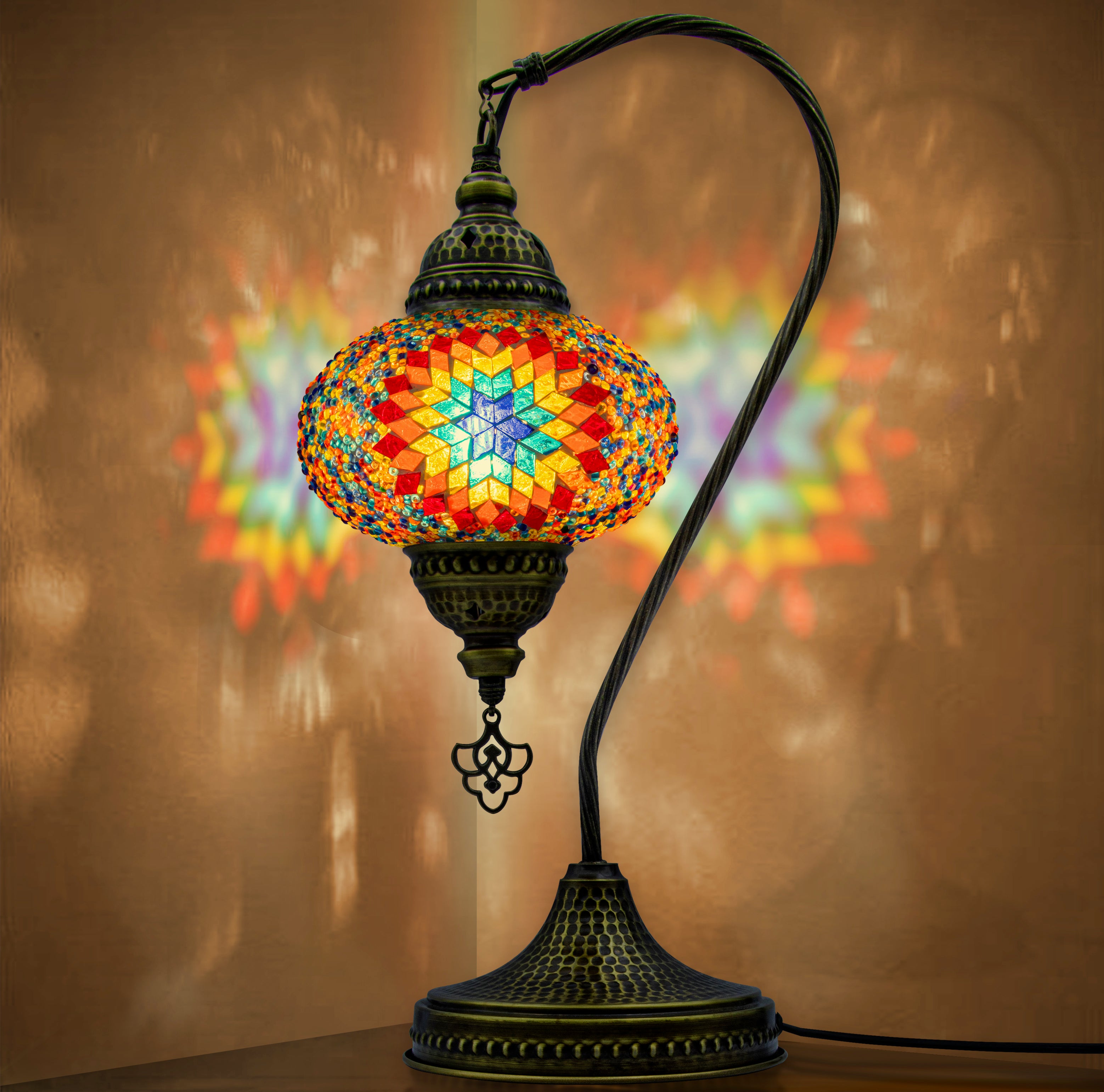 Turkish Mosaic Swan-Neck Lamp – Handmade Boho Light
