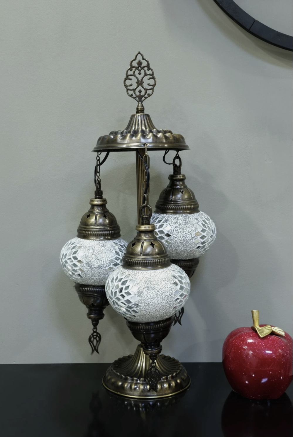 Turkish Mosaic Table Lamp – Handmade 3 Globe Boho Desk Light