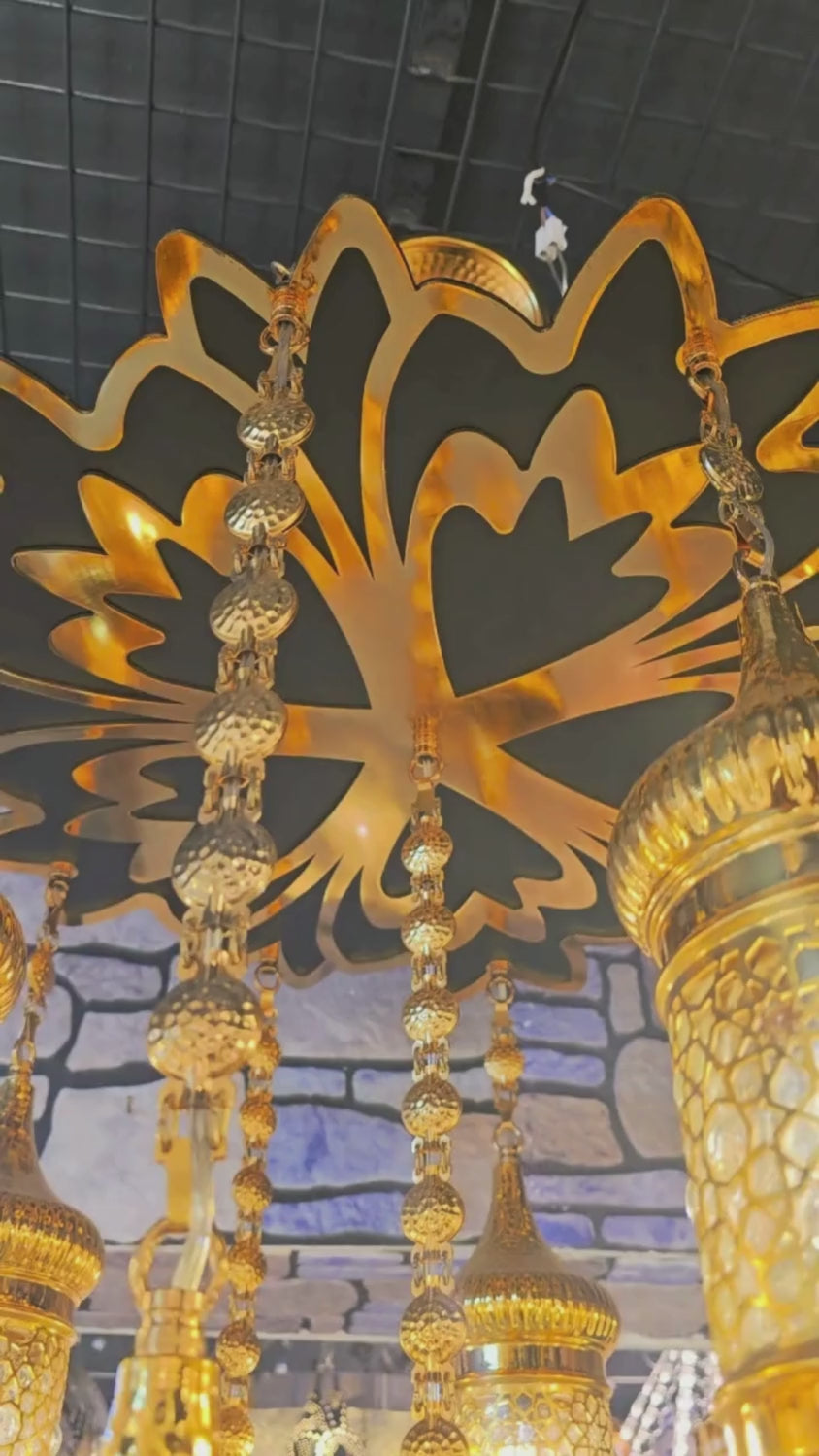 Ottoman Style Chandelier – Handmade Turkish Gold Metal Ceiling Lamp (11 Lanterns)