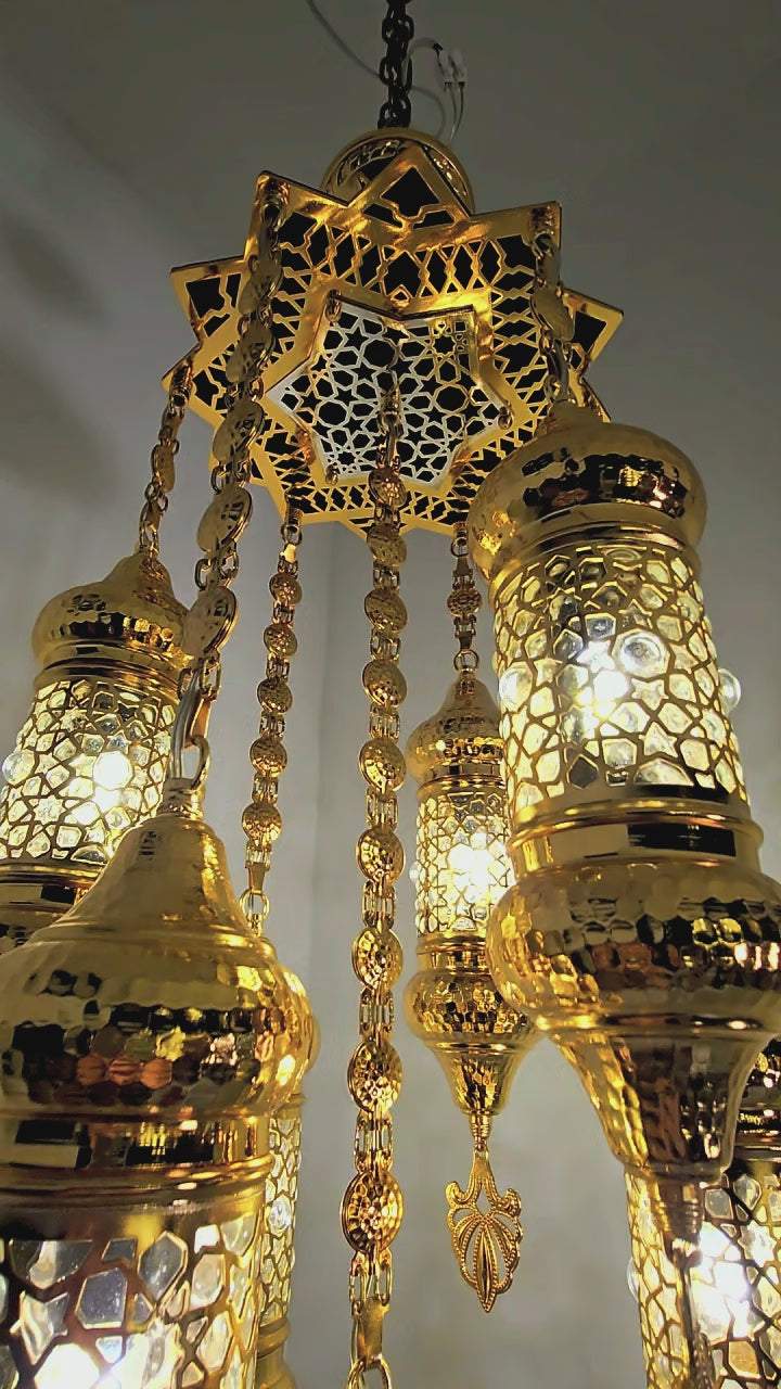 Ottoman Style Chandelier – Handmade Turkish Gold Metal Ceiling Lamp