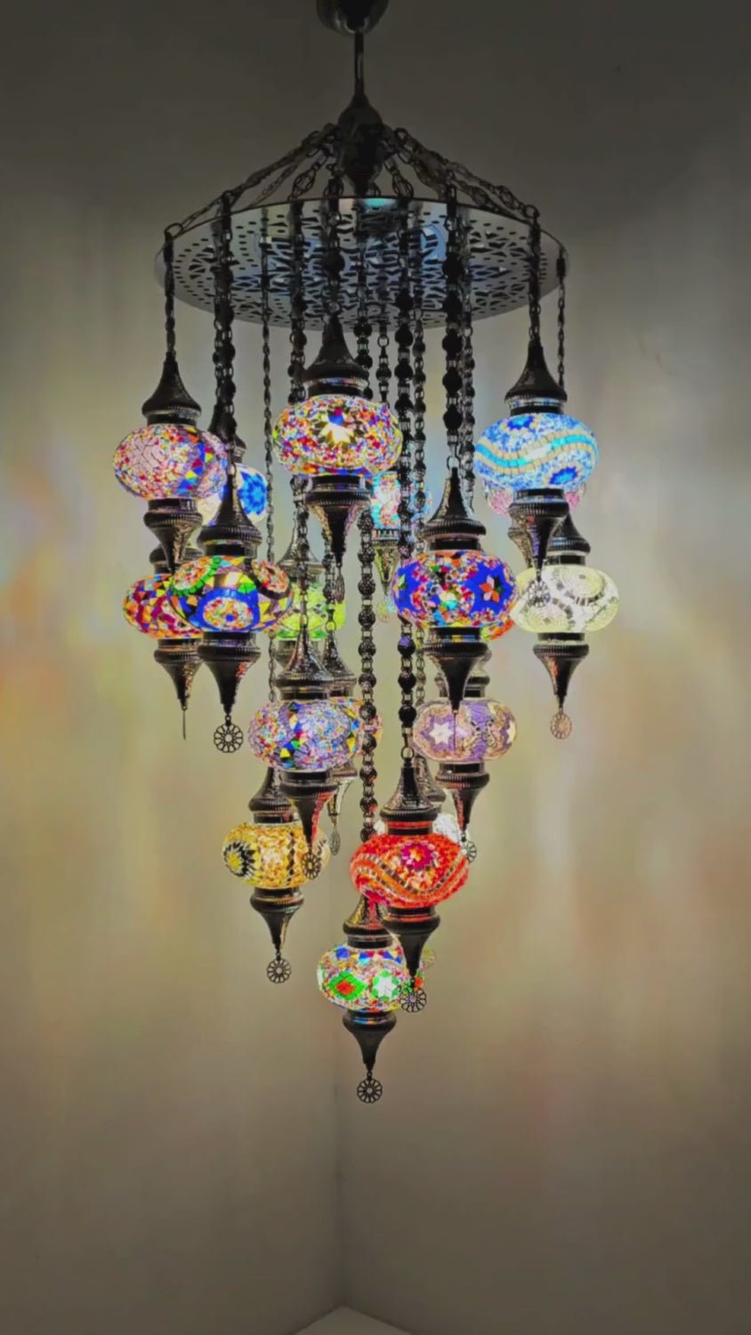 Turkish Mosaic Chandelier – 19 Globe Colorful Boho Ceiling Lamp